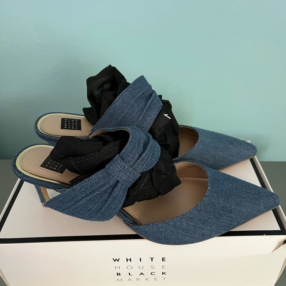White House Black Market Shoes - WHBM denim mules. Very popular sold out quickly size 10 worn once.